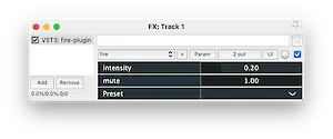 Über den RNBO-Export erzeugtes VST3-Plug-in mit generischem UI