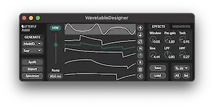 Wavetable Designer M4L-Device mit OpenGL basiertem UI-External und aliasing-freiem Wavetable-Morphing (mitte).