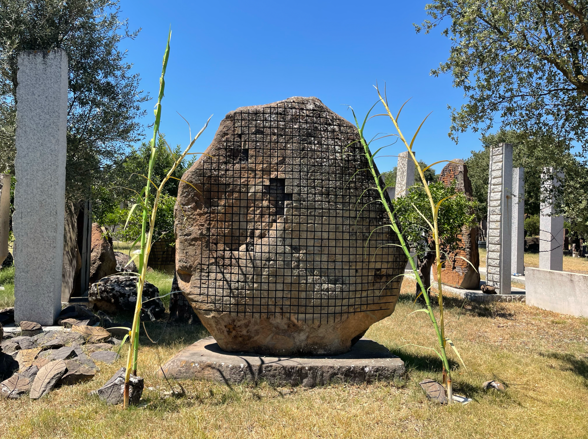 One of the many musical sculptures in Pinuccio Sciola’s “Sound Garden” in San Sperate, Sardinia, Italy