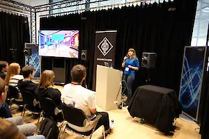 Kseniya Kawko in one of the two small immersive listening rooms at tmt32 in 2023